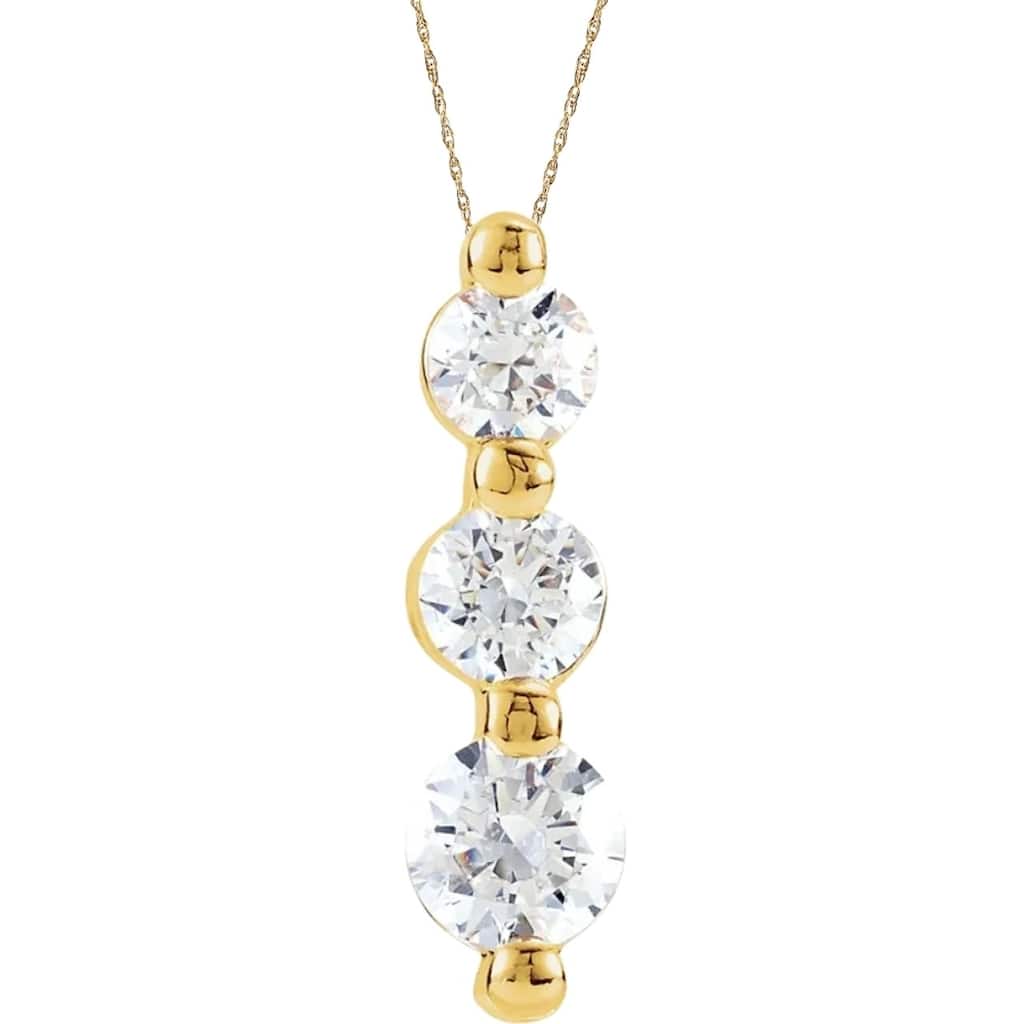 Bliss Diamond 1Ct Diamond Necklace Three Stone Pendant in White or Yellow Gold