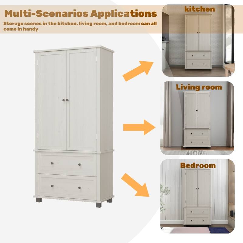 70" Tall Kitchen Pantry Cabinet with 2 Drawers and 3 Shelves