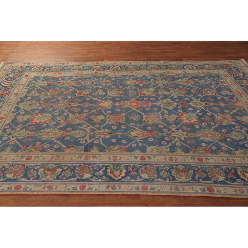 Blue Floral Tabriz Persian Area Rug Hand-Knotted Wool Carpet - 6'2"x 9'9"