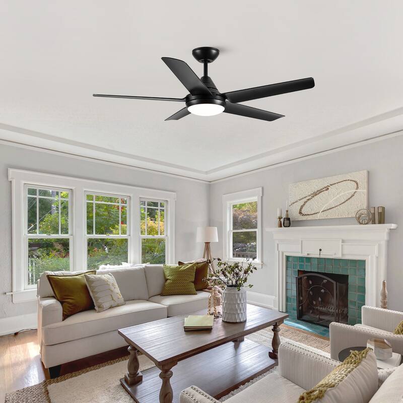 YUHAO 48 in. LED Indoor Matte Black Ceiling Fan with Integrated Light Kit and Remote Control