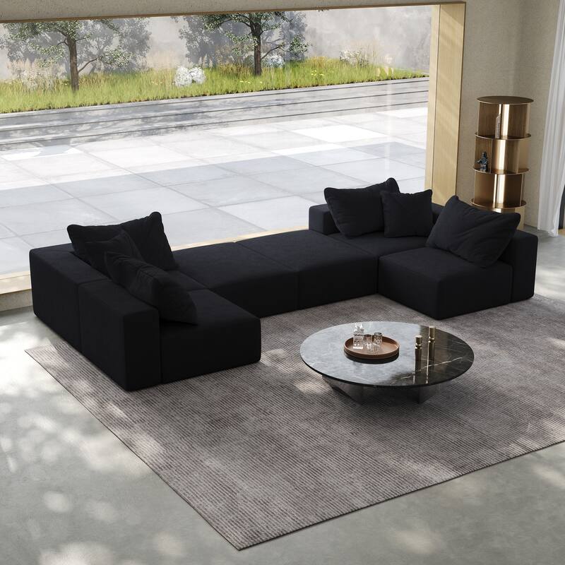 Oversized Chenille Upholstered Sectional Sofa Set Modular Couch Cloud Sleeper Sofa Bed with Ottomans and Pillows for Living Room