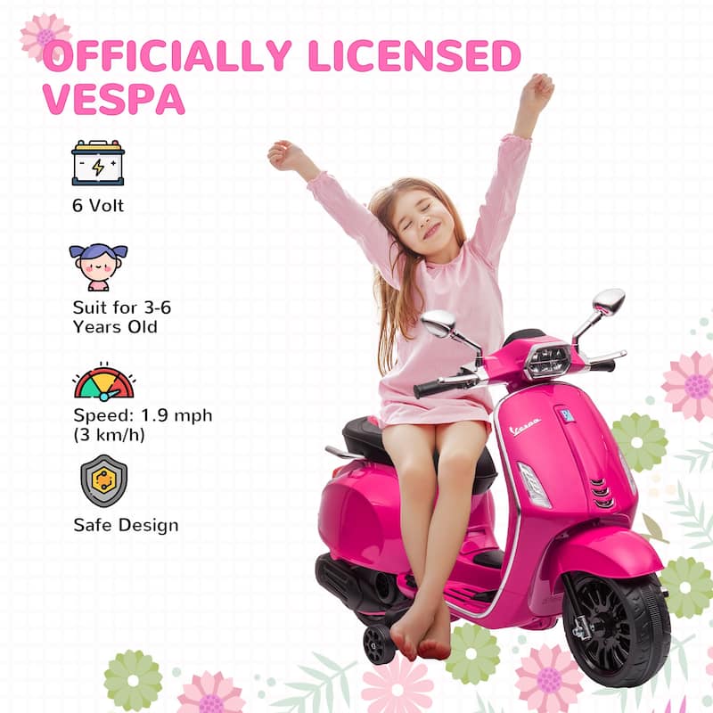 6V Kids Electric Motorcycle Stylish Battery Powered Motorbike with Music, Pink Ride on Car with Headlight