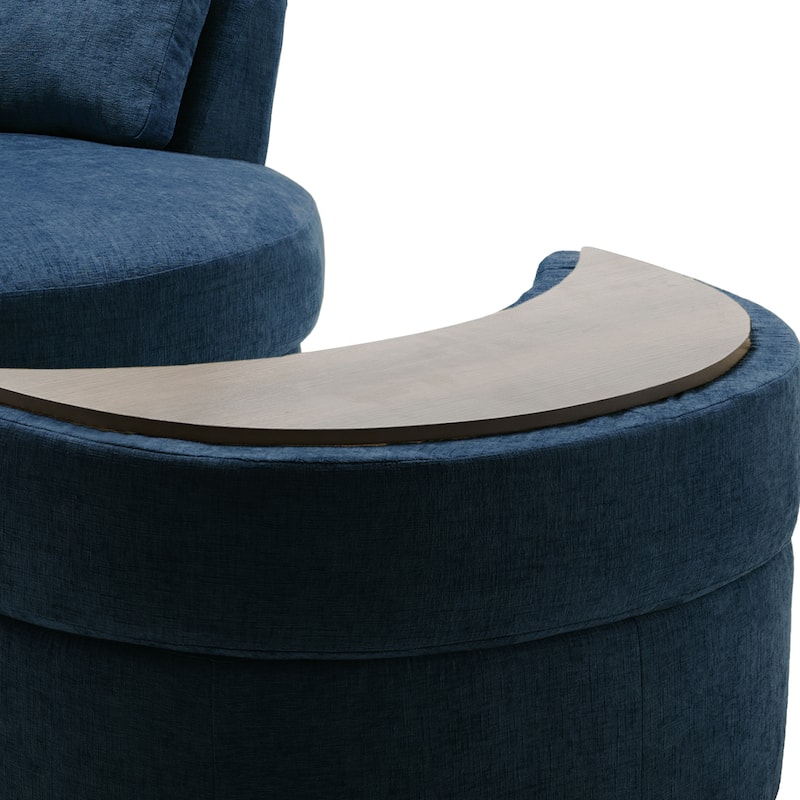 Upholstered Swivel Accent Chair with Wooden Tray Storage Ottoman