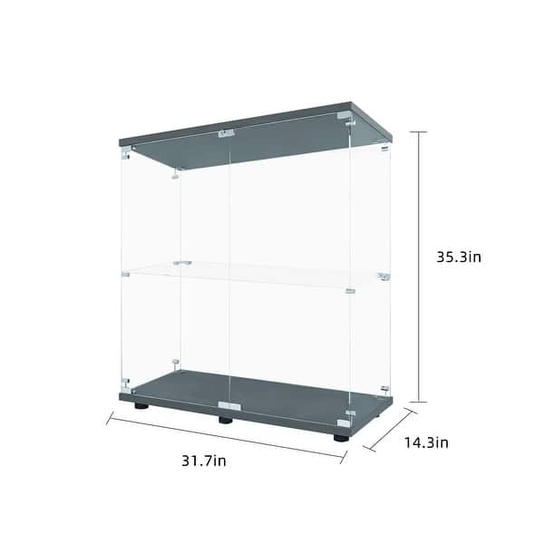 Modern Glass Display Curio Bookshelf with 2 Doors,Lock On