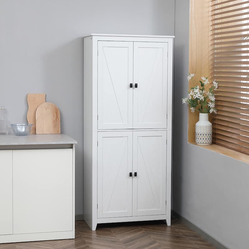 HOMCOM 72" Freestanding 4-Door Kitchen Pantry, Storage Cabinet Organizer with 4-Tiers, and Adjustable Shelves, White - White