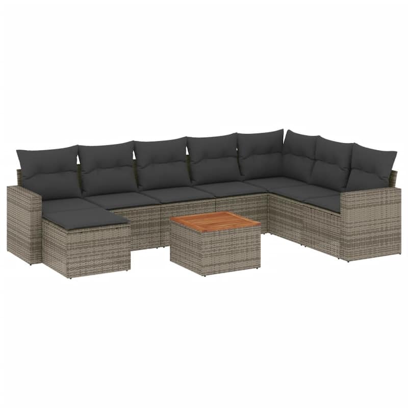 vidaXL Patio Sofa Set with Cushions Outdoor Furniture 9 Piece Poly Rattan - 21.7 x 21.7 x 14.6