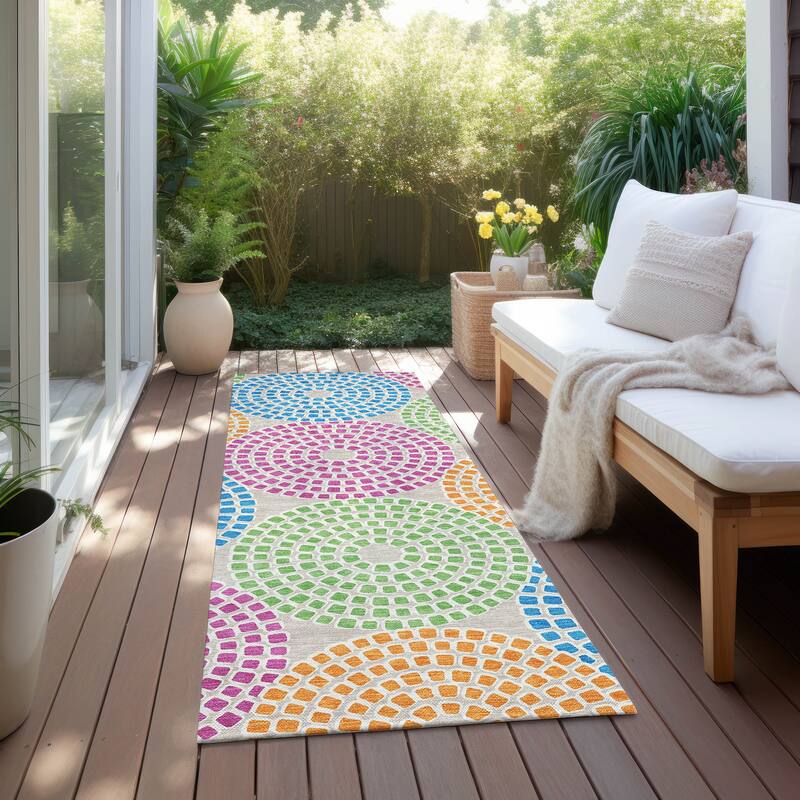 Machine Washable Indoor/ Outdoor Chantille Contemporary Rug - Cream - 2'3" x 7'6"