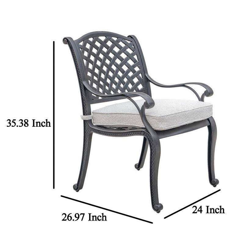 Zoe Outdoor Dining Chair, 27 Inch, Lattice Back, Black Aluminium, Taupe