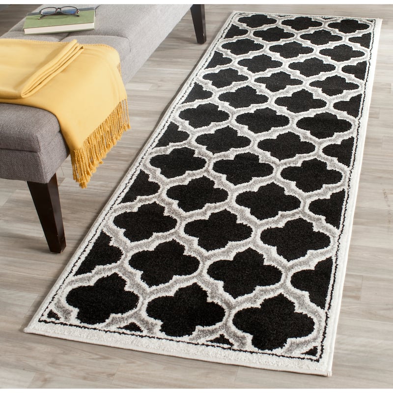SAFAVIEH, Amherst Doraline Modern Rug - 2'3" x 7' Runner - Anthracite/Ivory