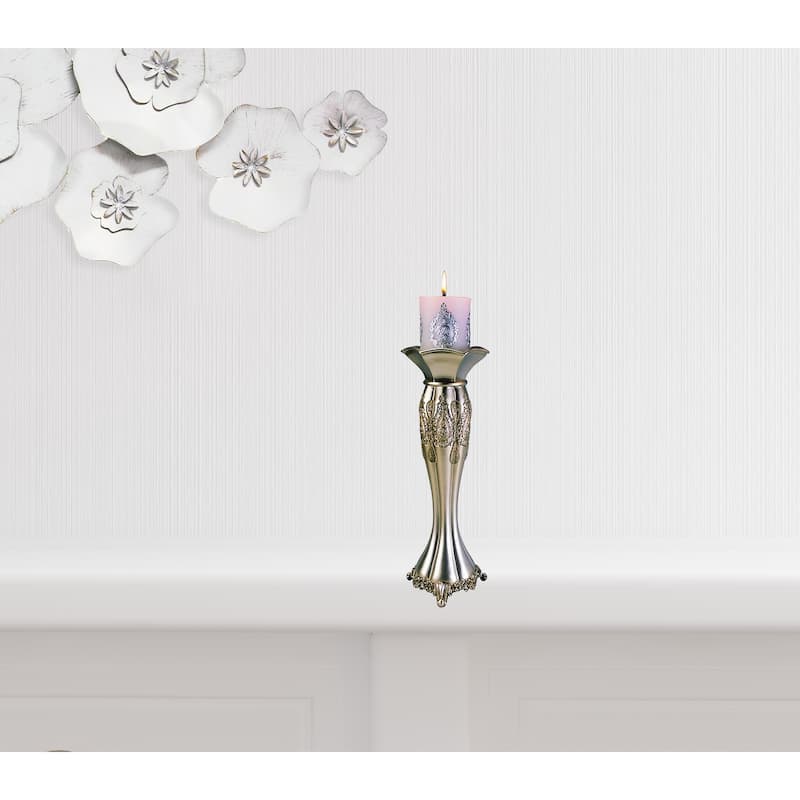 HomeRoots Set Of Two Silver Tabletop Pillar Candle Holders - 6