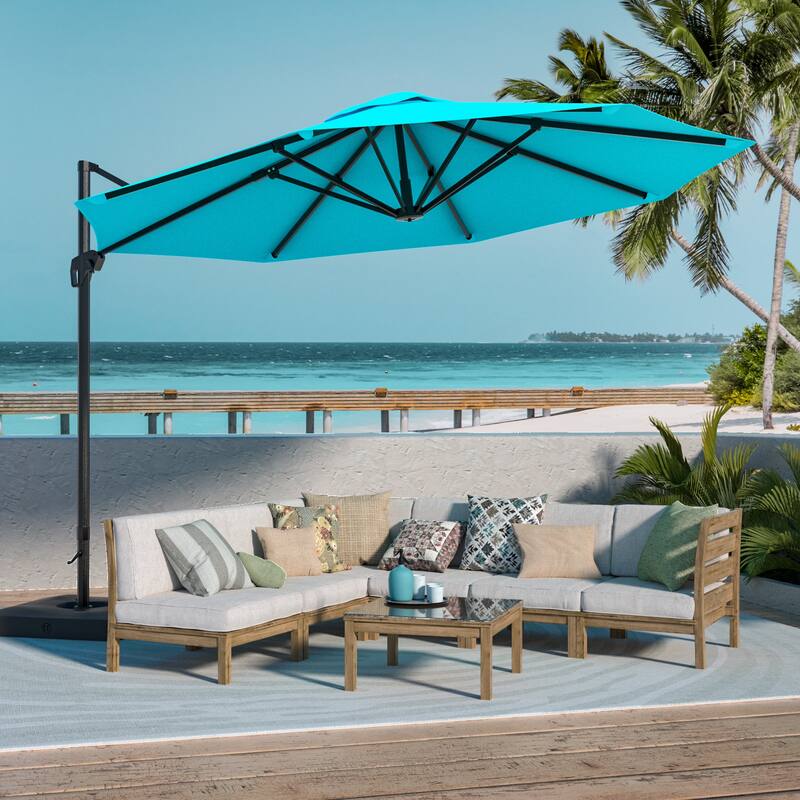 BONOSUKI Outdoor 11Ft UV Protection Patio Cantilever Umbrella w/Base - SkyBlue