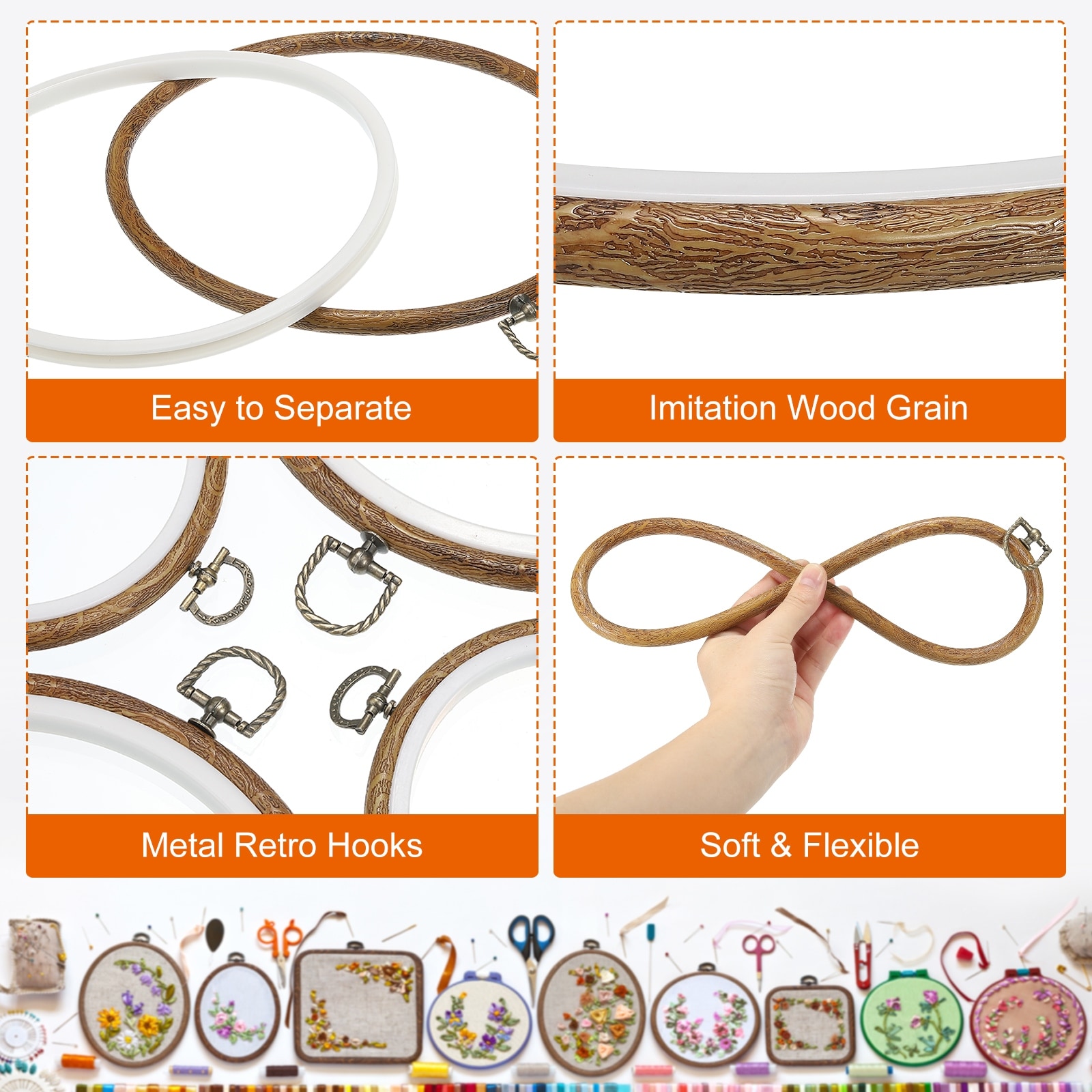 4inch Embroidery Hoop Frames for Display - Oval Small Cross Stitch Hoops  Set, 6 Pieces Resin Imitated Wood Hoop Hanging Frame Circle for Craft