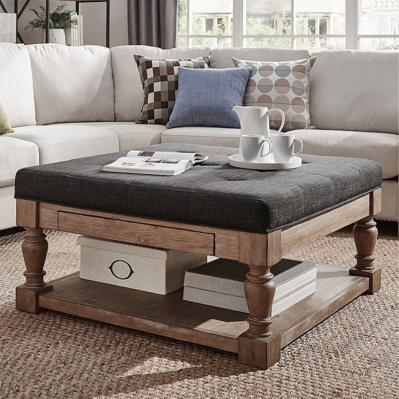 Lennon Baluster Storage Tufted Ottoman Table by iNSPIRE Q Artisan