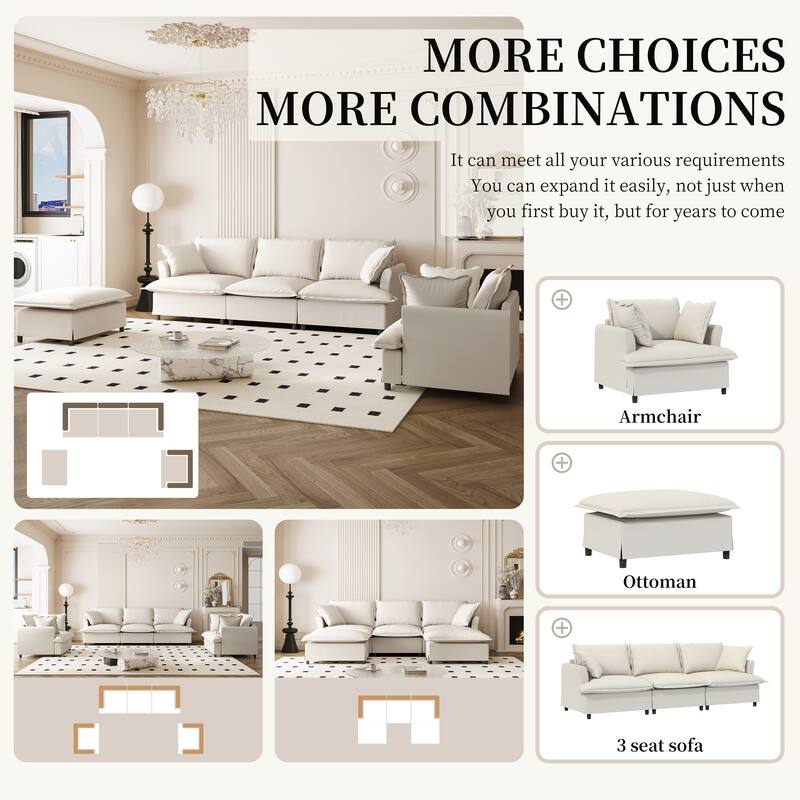 Chenille Sectional Sofa,Modular Cloud Sleeper Couch Set with Pillows