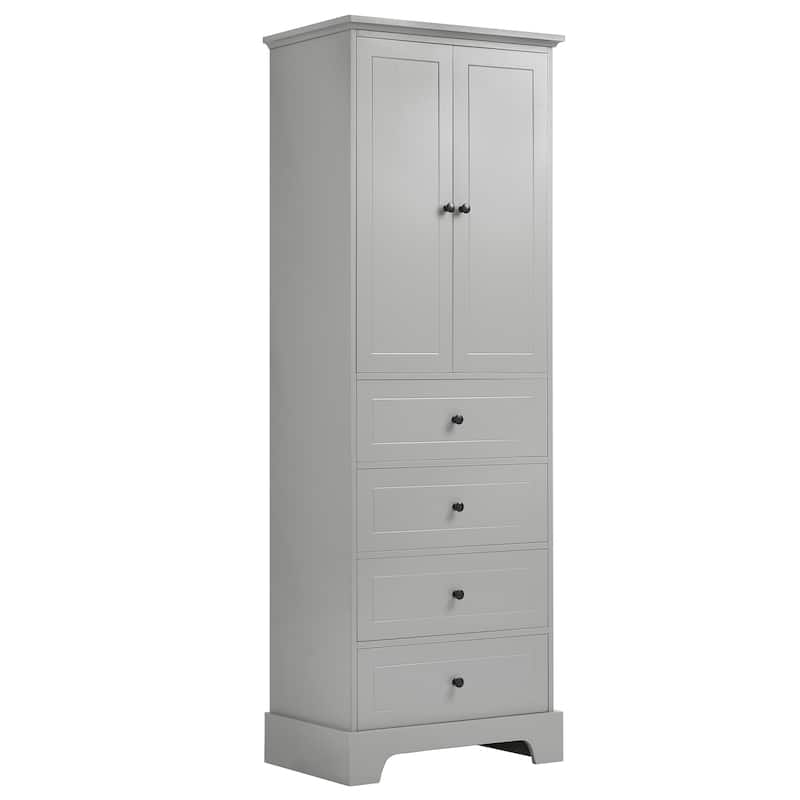 Modern Storage Cabinet, Bathroom Cabinet w/ 4 Drawers Adjustable Shelves Double Door Bathroom Lockers Space-Saving Cabinet