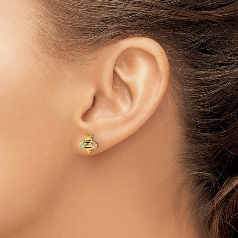 Curata 10k With 12k Accents Black Hills White Gold Bee Post Earrings