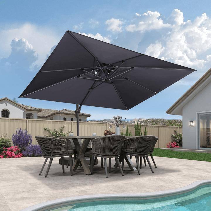 PURPLE LEAF Premium Rectangular Patio Cantilever Umbrellas with Tilt-and-Crank with Base