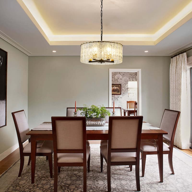 5-Light Modern Round Drum Chandelier, Classic Semi Flush Mount Chandelier, Kitchen Island Pendant Light for Dining Room - N/A