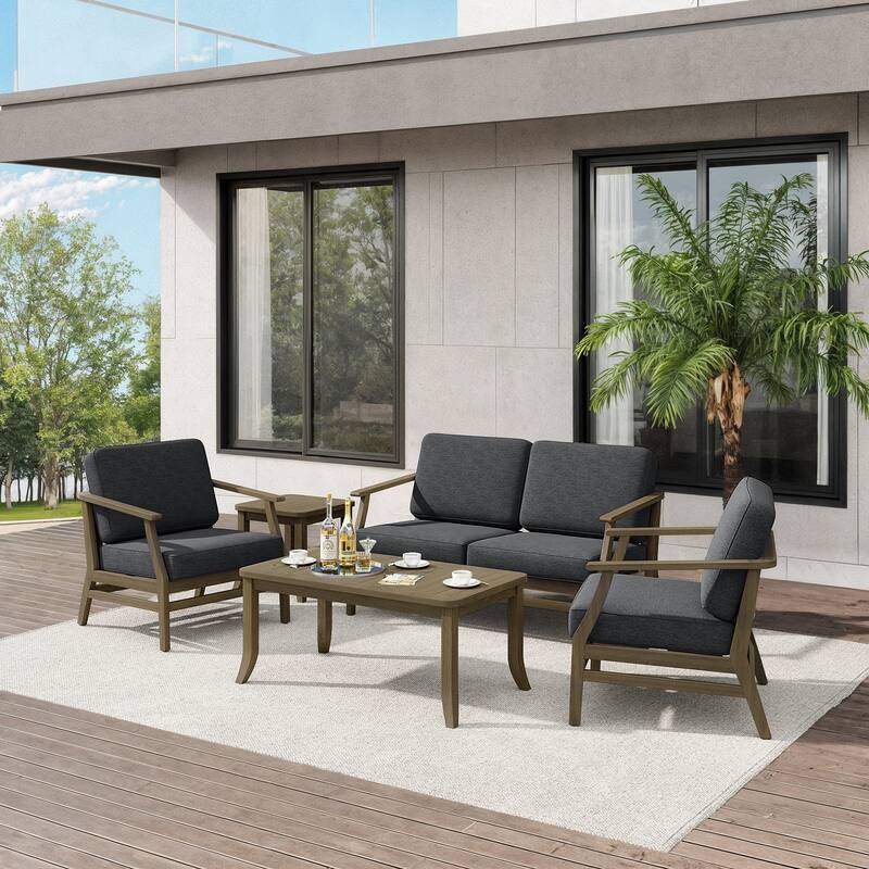 Teak Outdoor Patio Seating Set with Loveseat, Chairs and Tables (5-Piece)
