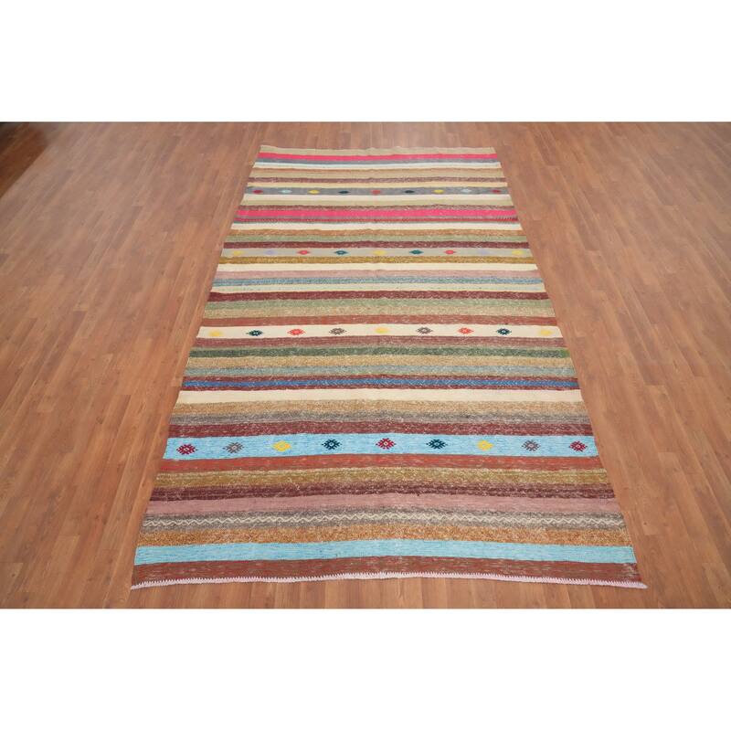Hand Woven Oriental 100% Wool Carpet Southwestern Tribal Multi-Colored Kilim Area Rug - 9' 11'' X 5' 11''