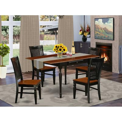 HomeStock 5-Piece Black and Cherry Finish Solid Wood Top - Dining Room Set with Dropleaf - Seats 4