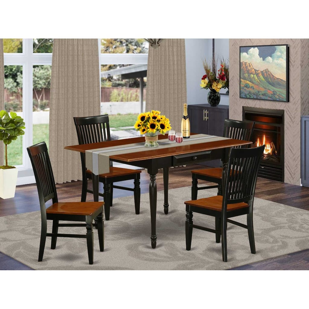 HomeStock 5-Piece Black and Cherry Finish Solid Wood Top - Dining Room Set with Dropleaf - Seats 4