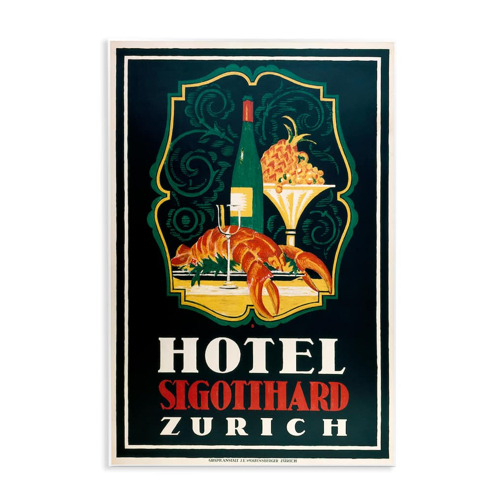 Stupell Vintage Hotel Zurich with Lobster Wall Plaque Art Design By Marcus Jules