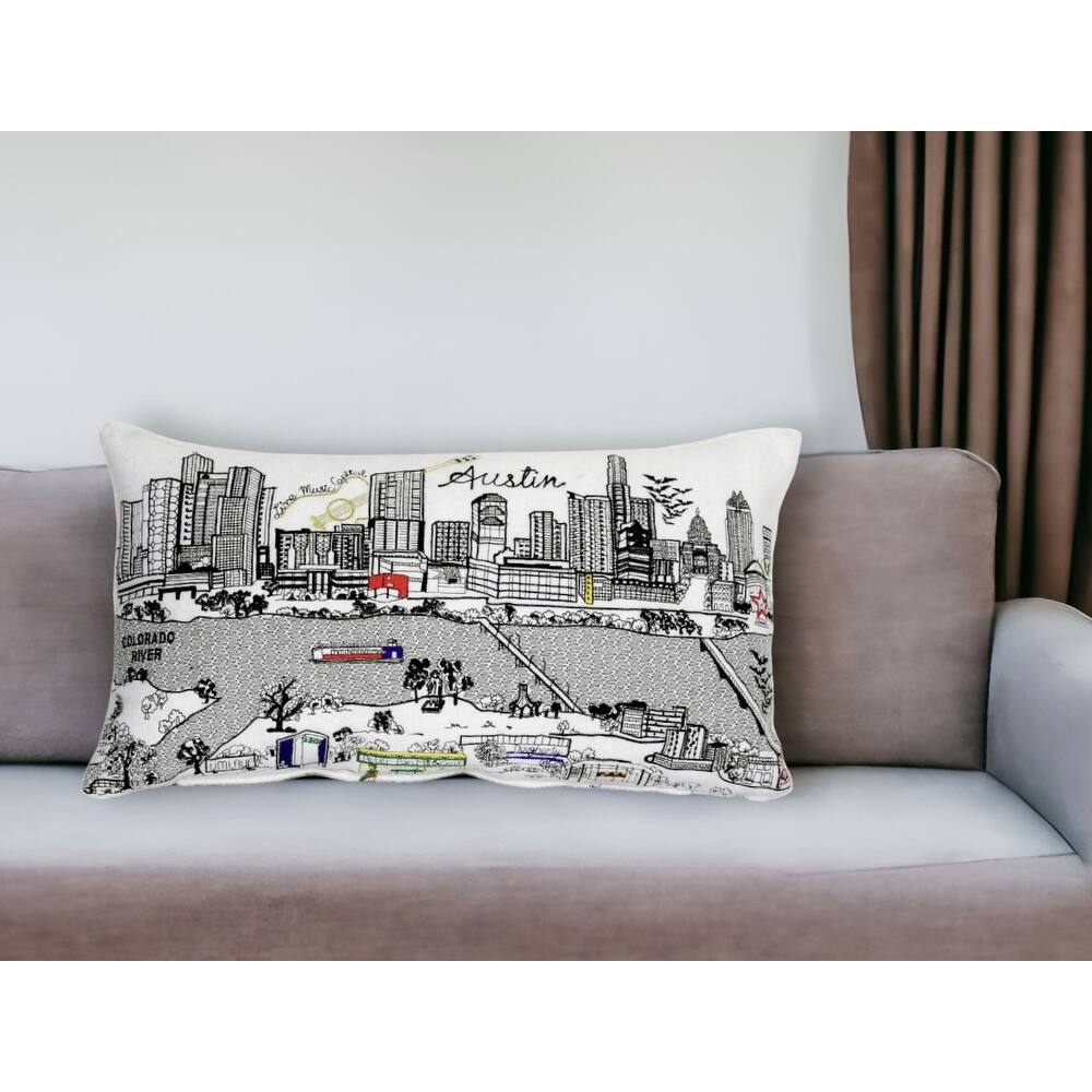 25" White Austin Daylight Skyline Lumbar Decorative Pillow