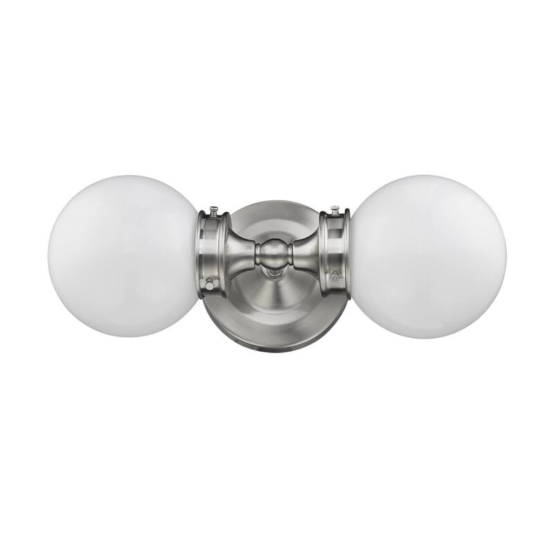 Modern 2-Light Flush Mount Wall Sconce in Satin Nickel with Frosted Glass for Bathroom or Hall - 6" H x 16.5" W x 7" D