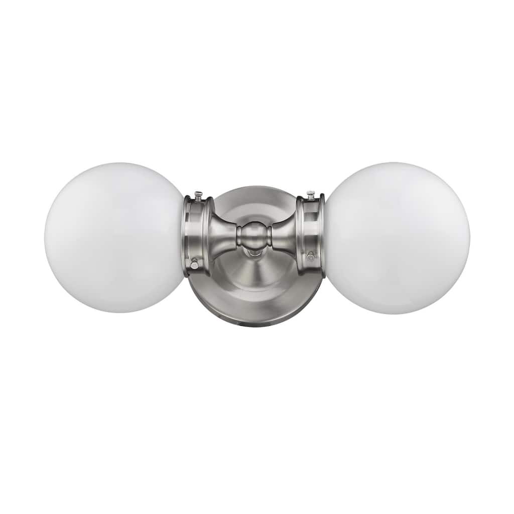 Modern 2-Light Flush Mount Wall Sconce in Satin Nickel with Frosted Glass for Bathroom or Hall - 6" H x 16.5" W x 7" D