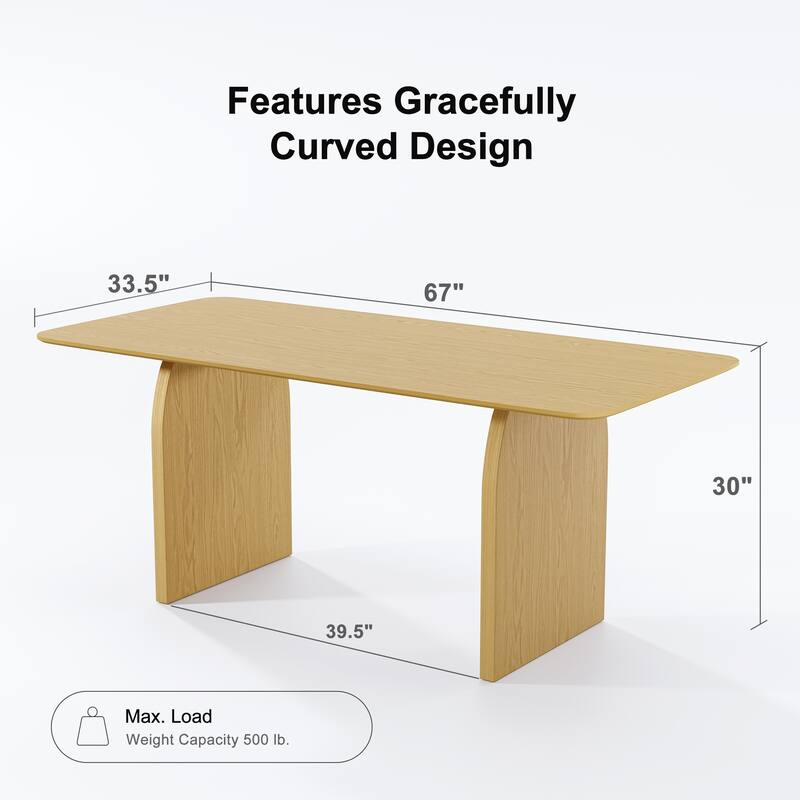 Farmhouse Dining Table Solid Wood Kitchen Table with Arched Legs Square Wood Top for Dining Room & Kitchen - 67"x33.5"