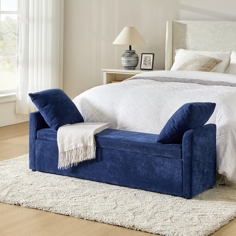 Franco Modern Upholstered Storage Bench with Two Throw Pillows - NAVY