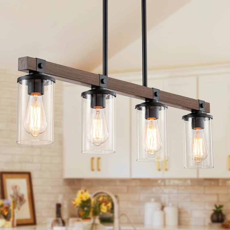 Starsky 4-Light Modern Farmhouse Cluster Chandelier Linear Kitchen Island Light with Cylindrical Glass Shade