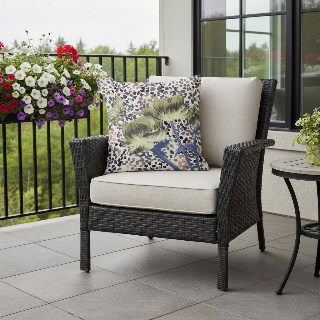 HomeRoots Set of Two 16" X 16" Blue and Yellow Butterfly Blown Seam Floral Indoor Outdoor Throw Pillow