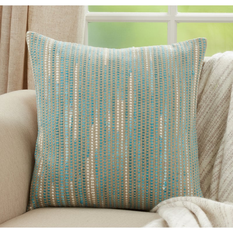 Throw Pillow With Striped Woven Design - 20"x20" - Feather Down
