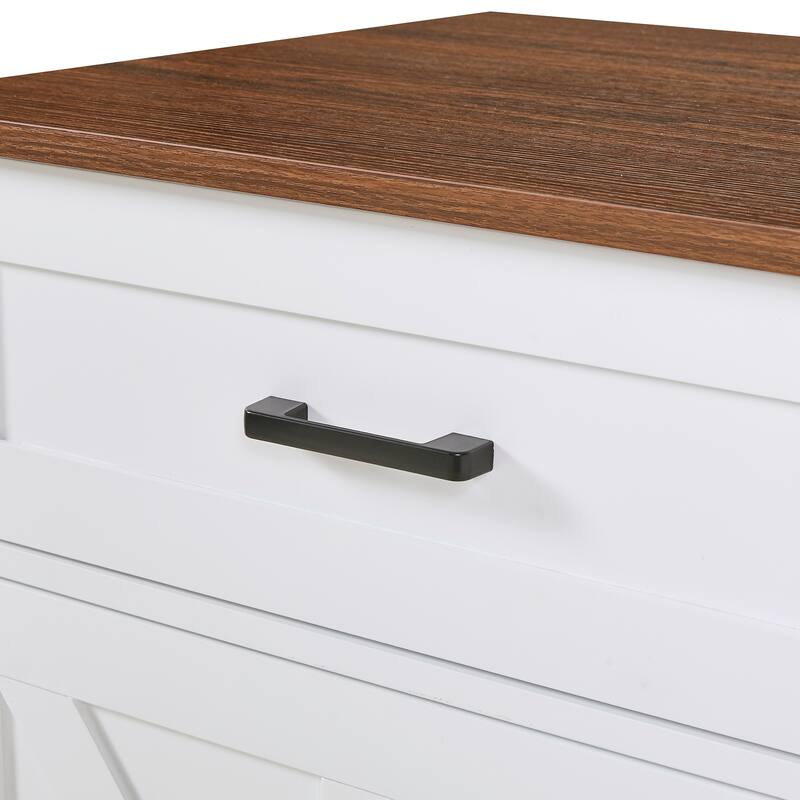 39.3" Farmhouse Kitchen Island with Drop Leaf, Towel Rack & Rolling Cart