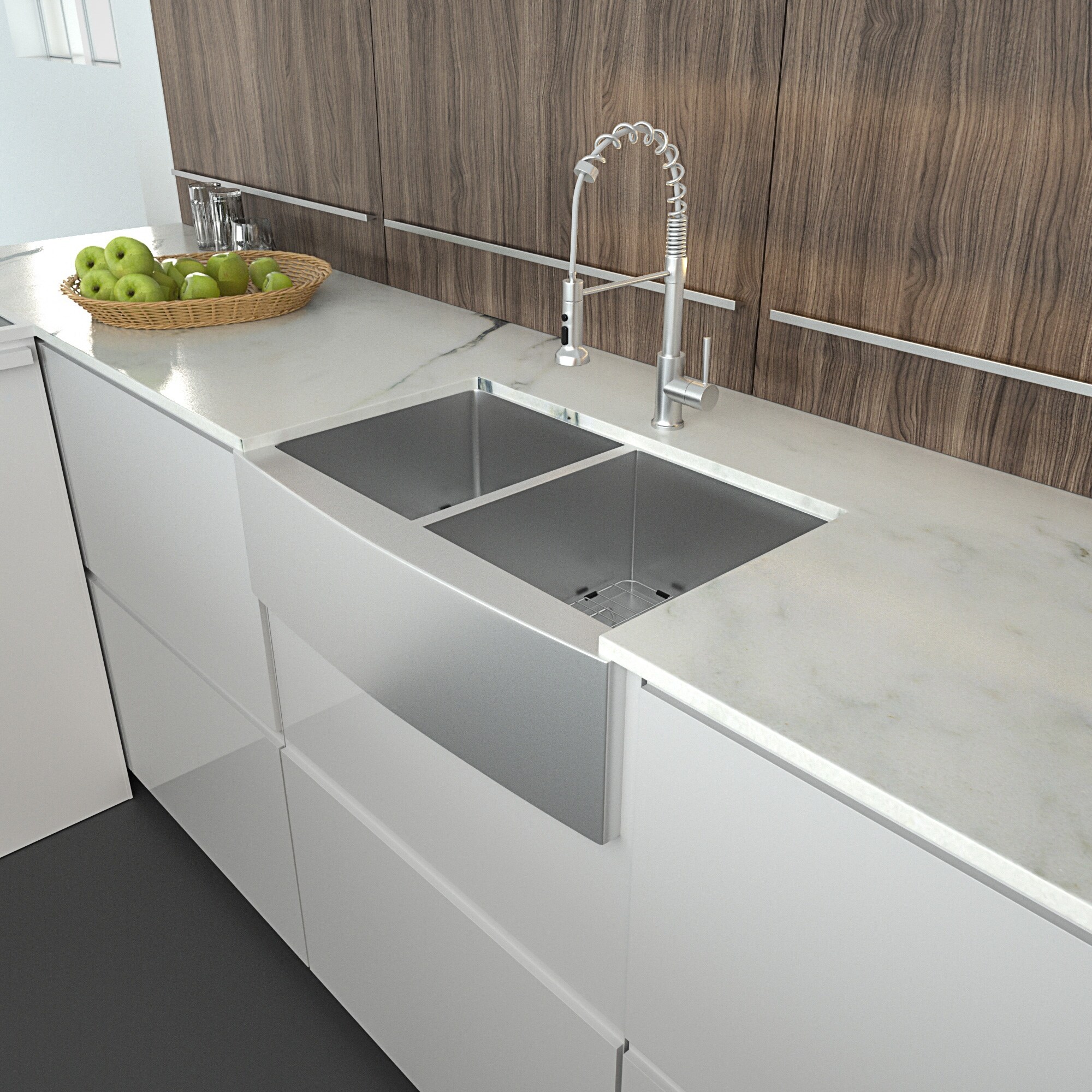 36 inch Stainless Steel Kitchen Sink 16 Gauge Apron Front Double Bowl 50/50  Kitchen Farm Sink - 36*21*10 inch