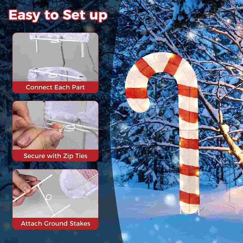 Costway 3 PCS Pre-Lit Candy Canes 31.5"H Xmas Yard Signs with 75 LED - Red + White - See Details