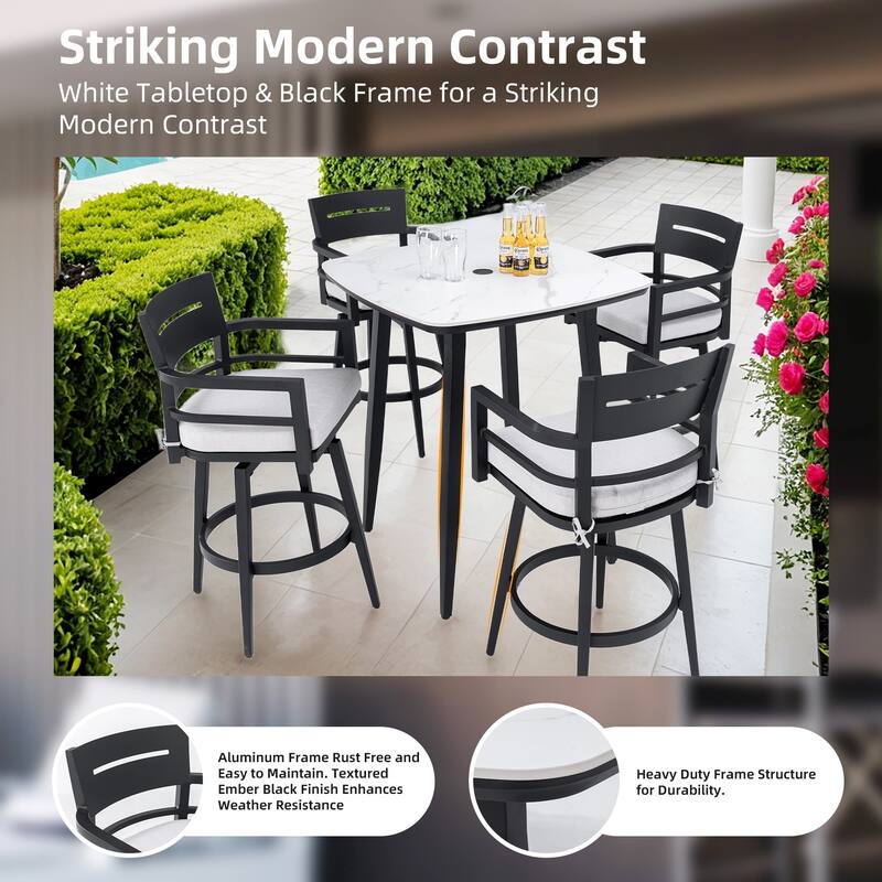 5-Piece Outdoor Aluminum Bar Set with Swivel Chairs, Sunbrella Cushion