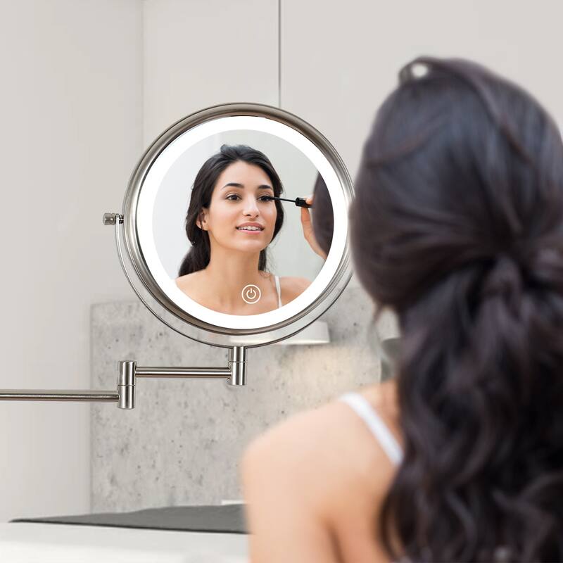 8 in. Small Round 10X Magnifying 3-Color-LED Touch Screen Bathroom Makeup Mirror with Built-in Battery and Type-C Port