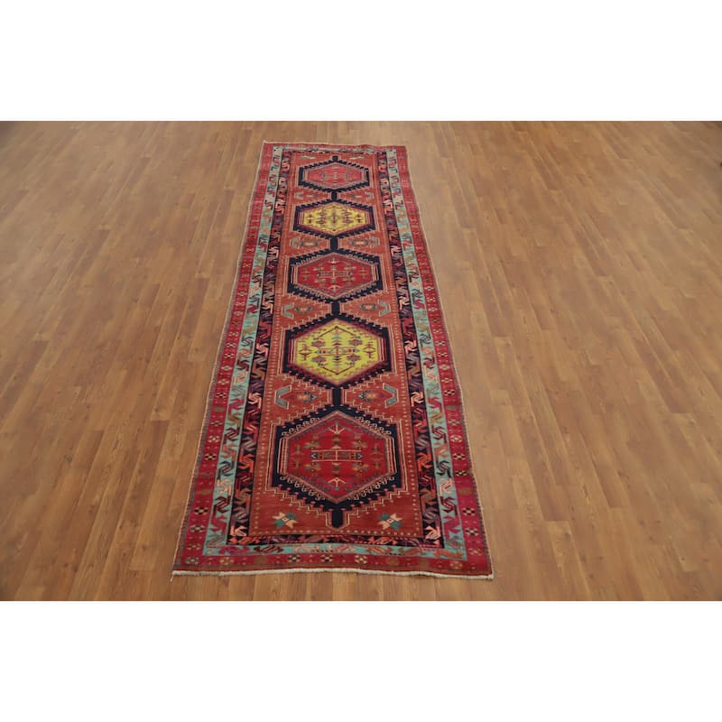 Hand Knotted Oriental 100% Wool Carpet Traditional Tribal Oranges & Rust Ardebil Runner Rug - 11' 1'' X 3' 6''
