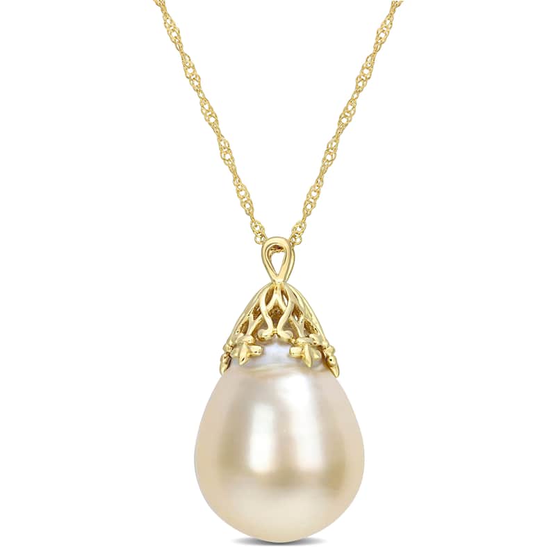 Miadora White South Sea Cultured Pearl Pendant in 14k Yellow Gold (9-10mm)