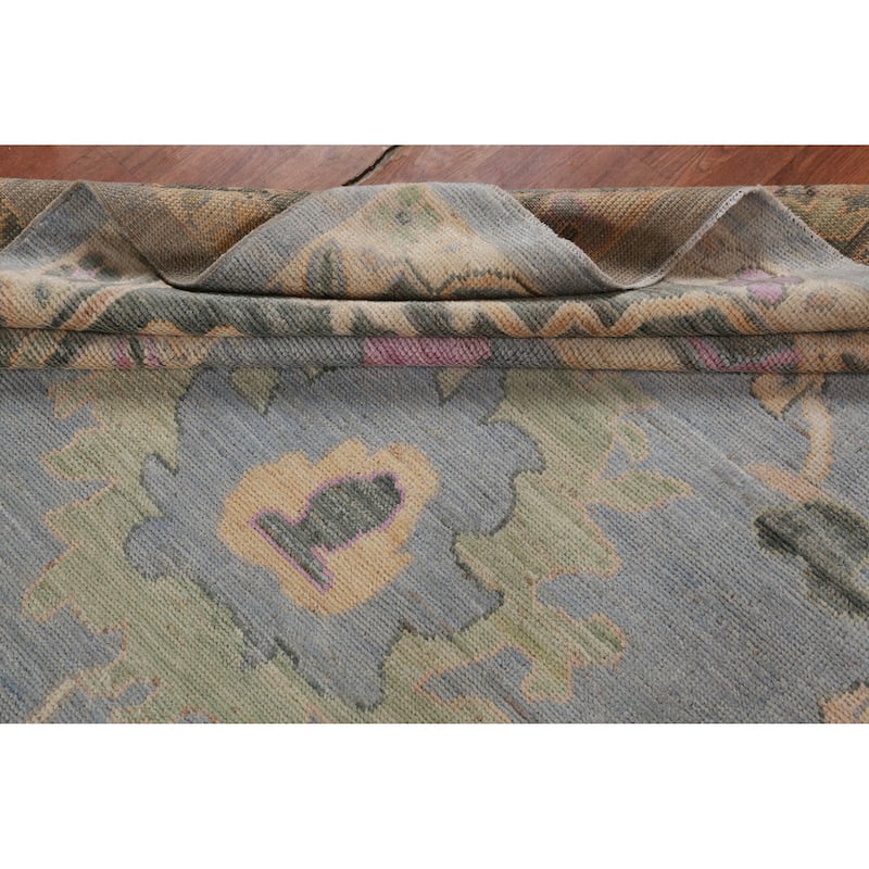 Hand Knotted Oriental 100% Wool Carpet Transitional All-Over Navy Blue & Blues Oushak Area Rug - 13' 7'' X 10' 0''