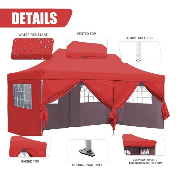 Zenova 10'x20' Pop up Canopy Tents with 6 Sidewalls Portable