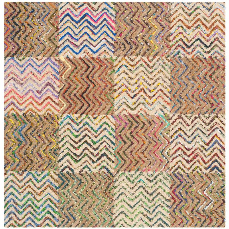 SAFAVIEH Handmade Nantucket Myriame Contemporary Cotton Rug - 4' Square - Beige/Brown