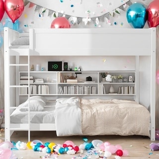 Modren Queen over Queen Bunk Bed with Storage Cabinets and USB Ports for Home