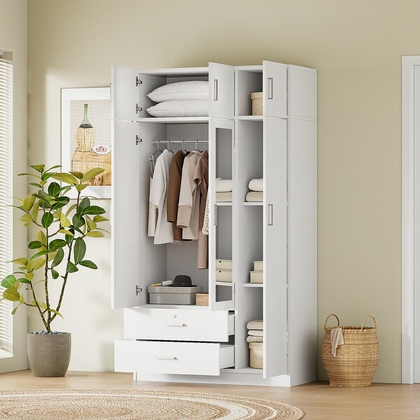 24SS✨Drawerランタンスリーブエンブロブラウス パフスリーブ 38 白 3-Door Wardrobe with 2 Drawers and Built-in Dressing Mirror - Bed