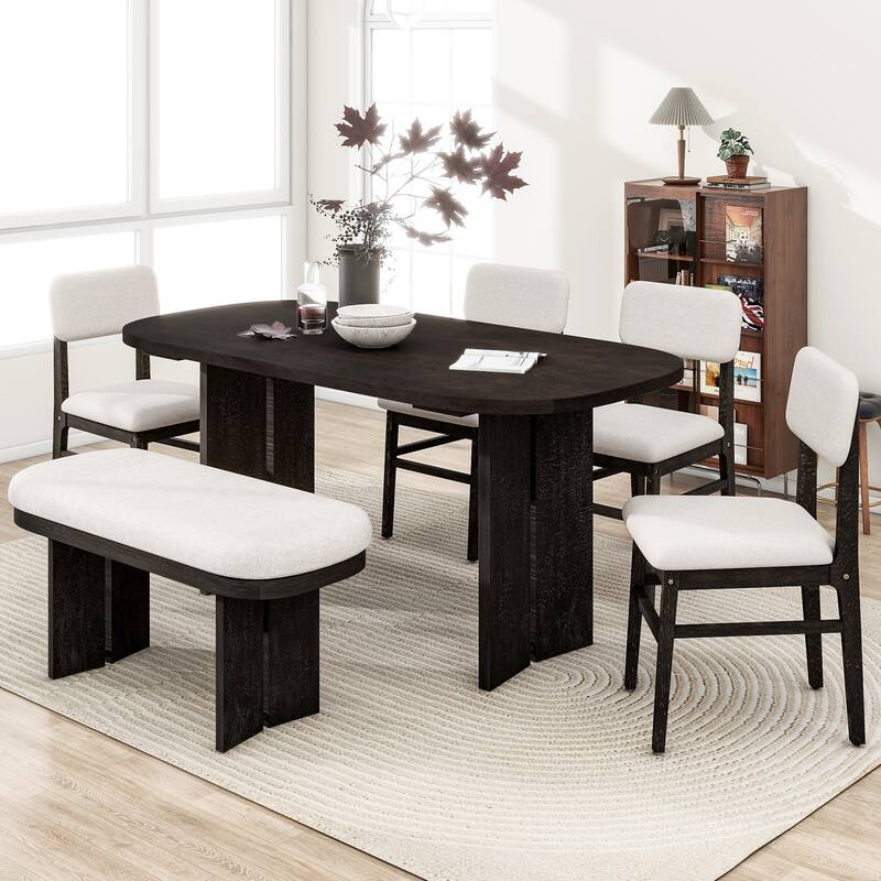 65.25'' Farmhouse Solid Wood Dining Table Set with Bench