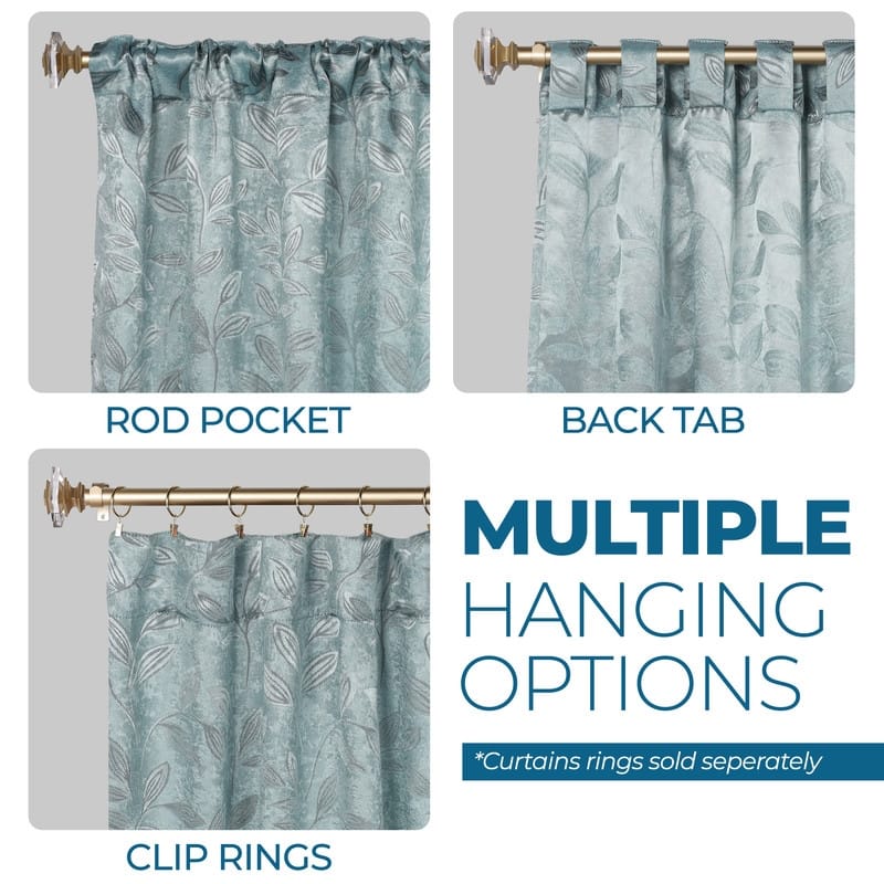 Superior Leaves Machine Washable Room Darkening Curtains with Back Tabs, Set of 2