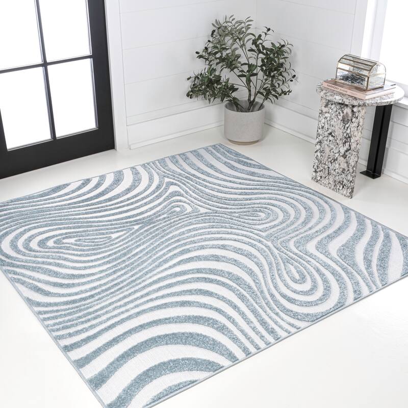 JONATHAN Y Nordby Abstract Groovy Striped Light Blue/Ivory Area Rug - 7' Square